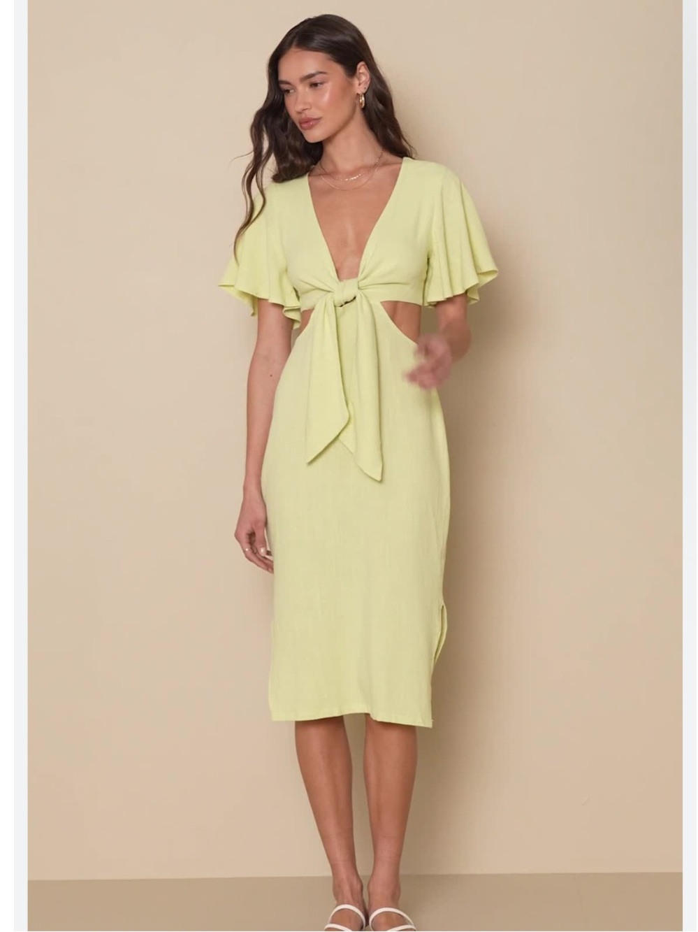 Lulu's Light Green Tie-Front Maxi Dress small